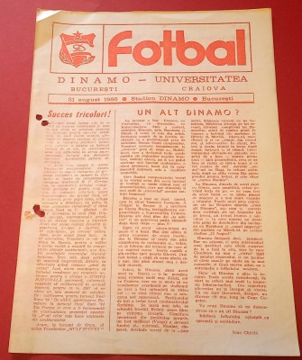 Program meci fotbal DINAMO Bucuresti - UNIVERSITATEA Craiova (31.08.1986) foto
