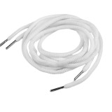Cumpara ieftin Set pereche snururi albe pentru hanorac si pantaloni sport, sireturi rotunde din bumbac cu capete metalice pentru gluga, jachete si incaltaminte, 130