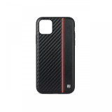 Husa iPhone 11 Pro Max Meleovo Carbon Black &amp; Red (placuta metalica integrata)