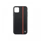 Husa iPhone 11 Pro Max Meleovo Carbon Black &amp; Red (placuta metalica integrata)