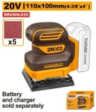 Slefuitor oscilant INGCO 20V Brushless, talpa 110x100mm, 12000 RPM, 5 hartii abrazive, fara acumulator
