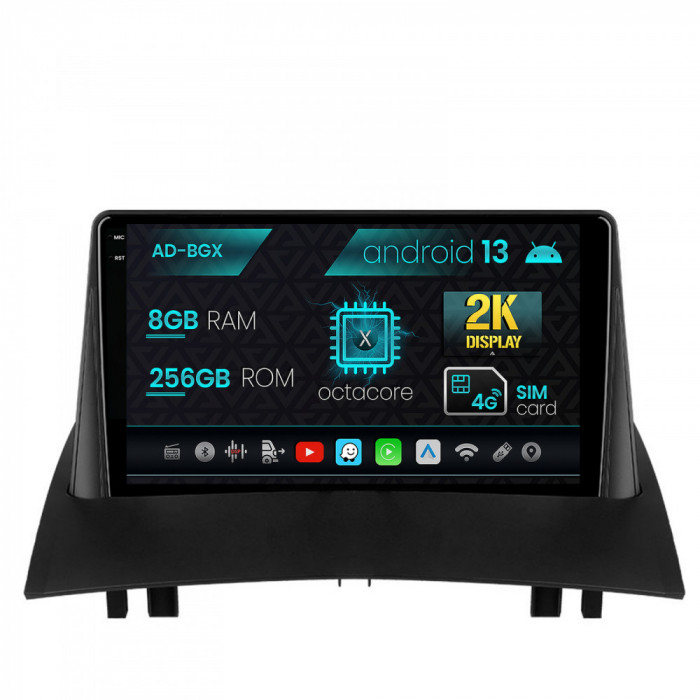 Navigatie Renault Megane 2 (2002-2009), Android 13, X-Octacore 8GB RAM + 256GB ROM, 9.5 Inch - AD-BGX9008+AD-BGRKIT371