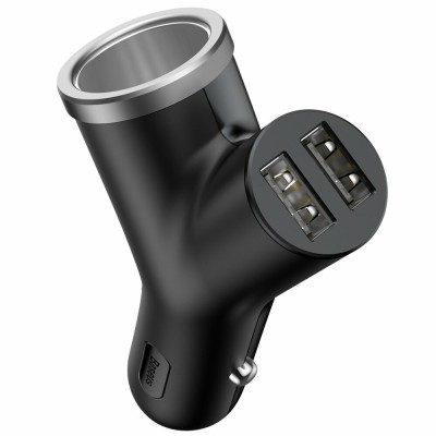 Incarcator auto 2xUSB, bricheta Baseus Y-Type, negru, CCALL-YX01 foto