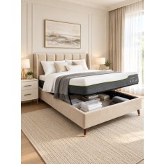 Pat Belmonde 180x200 Lada de Depozitare Tapitat Catifea Bej (cod ML2304-01)