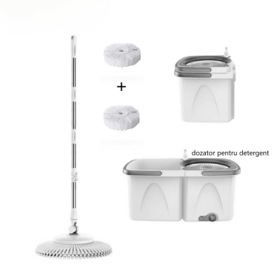 Set de curatenie Dreamramp, galeata cu mop, doua rezerve, separator pentru apa curata si murdara, cuva si tija din inox reglabila pe inaltime, 4L, alb foto
