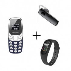 Mini telefon + casca bluetooth + bratara fitness foto