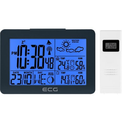 Statie meteo interior-exterior ECG, Senzor Extern Wireless, LCD, Ceas, Alarma, functie DST, IP44, indicator confort, Grey foto