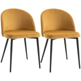 HOMCOM Set 2 Scaune Elegante pentru Sufragerie și Bucătărie Tapitate cu Catifea Galbenă Design Confortabil 49x50x77 cm | Aosom Romania