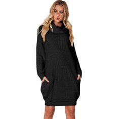 F665-1 Rochie midi, cu aspect tricotat si guler lejer