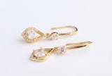 Cercei Drop din Argint Placati cu Aur ,Marquise Halo Solitaire Stralucire de Diamant