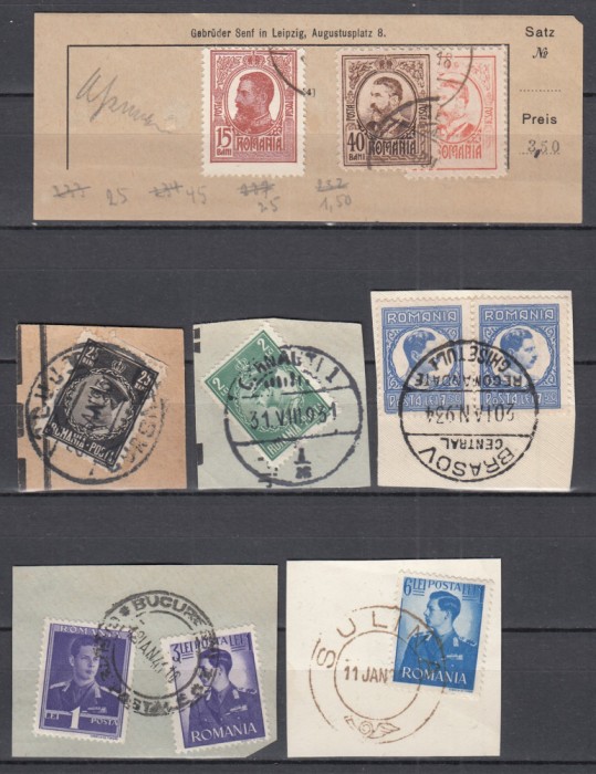 ROMANIA 1909/1945 REGELE CAROL I REGELE CAROL II REGELE MIHAI I/PE FRAGMENT LOT STAMPILATE