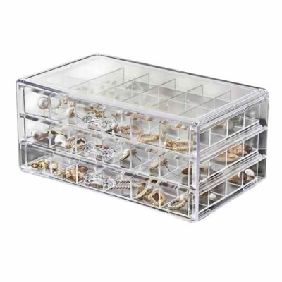 Cutie Mercaton pentru Depozitarea Bijuteriilor si a Accesoriilor Mici, 3 Sertare cu 72 Compartimente, Plastic, 23 x 13.5 x 10.5 cm, Transparent foto