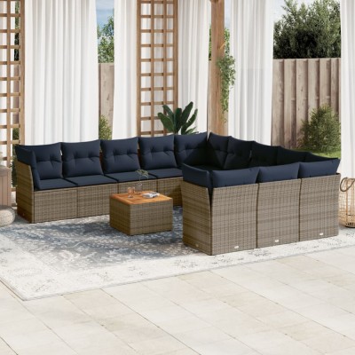 Gossi set mobilier de gradina cu perne, 12 piese, gri, poliratan foto