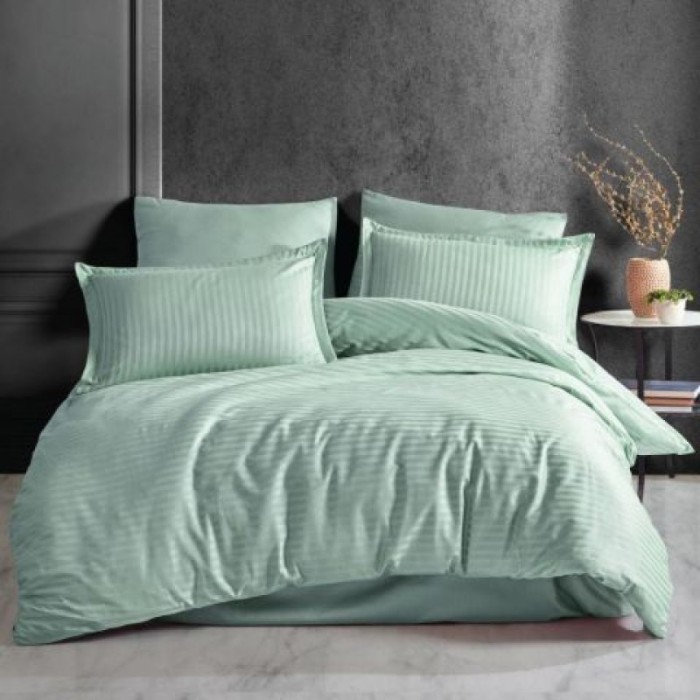 LENJERIE DE PAT BUMBAC 100 % CU HUSA PENTRU SALTEA DE 140X200, 160 X 200 SAU 180 X 200 -VERDE MINT - 180x200