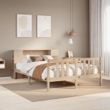 Cumpara ieftin Pat cu bibliotecă fără saltea, 135x190 cm, lemn masiv de pin