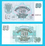 Letonia (Latvia) (p#40) 50 Ruble 1992 UNC 'A 2-a emisiune'; (ROG CITITI DETALIILE!)
