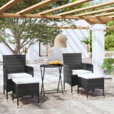 Set mobilier bistro gradina 3 piese negru poliratan si sticla GartenMobel Dekor, vidaXL