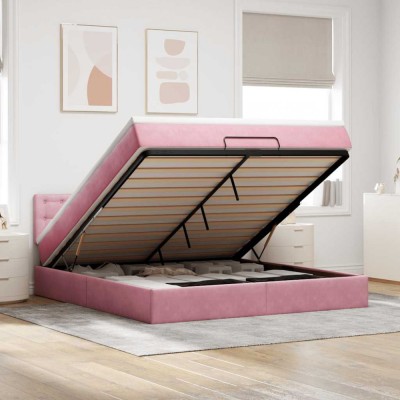 vidaXL Cadru de pat otoman cu saltea roz 160x200cm catifea 3311932 foto