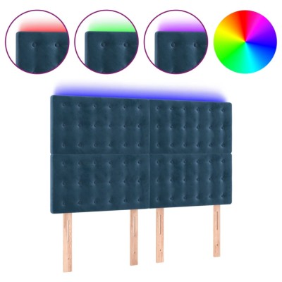 Tablie de pat cu LED, albastru inchis, 144x5x118/128cm, catifea foto