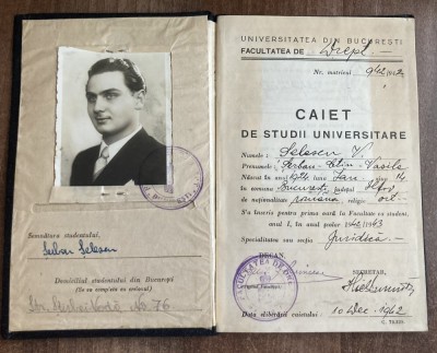 QW13 6 - 1942 - Carte de studii universitare - Facultatea de drept - Univesitatea Bucuresti foto