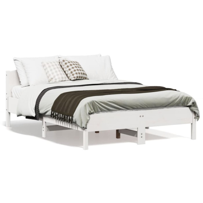vidaXL Cadru de pat fără saltea, alb, 135x190 cm, lemn masiv de pin 842607