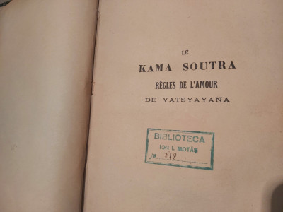 KAMA SUTRA.VATSYAYANA( IN LIMBA FRANCEZA).1925 S1 foto