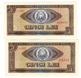 Bancnote Romania - 5 lei 1966 , 2 bancnote consecutive - 2 loturi