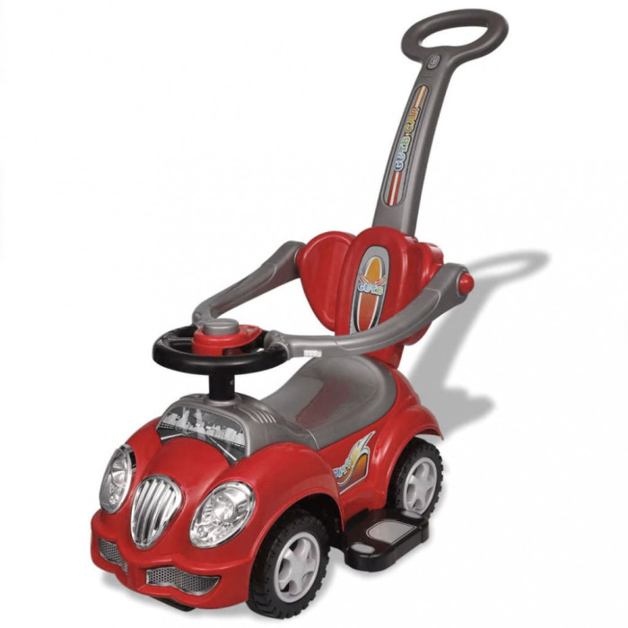vidaXL Mașină pentru copii cu bară de &icirc;mpingere, roșu