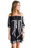 Cumpara ieftin P603-1 Rochie scurta cu imprimeu geometric si umerii goi