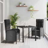 Set de masă de grădină , 3 piese, din ratan sintetic negru
