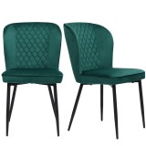 Set de 2 scaune de pr&acirc;nz, scaun tapițat cu spătar, șezut din catifea și structură metalică, 47&times;43&times;86 cm, Verde