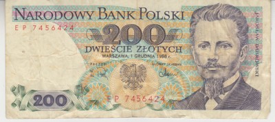B11 13 - Bancnota foarte veche - Polonia - 200 zloti - 1988 foto