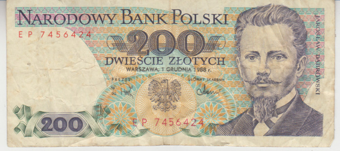 M1 - Bancnota foarte veche - Polonia - 200 zloti - 1988