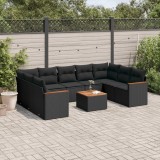 vidaXL Set canapele de grădină cu perne, 10 piese, negru, poliratan 3258681