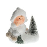 Decoratiune de Craciun cu copil in zapada si mini brad