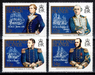 Falkland 1985, Mi #432-435**, navigatie, capitani si corabii, MNH! Cota 11 &amp;euro;! foto