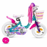 Cumpara ieftin Bicicleta pentru copii DHS Unicorn 12 inch, cu roti ajutatoare, albastru/roz