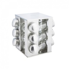 Set 12 recipiente pentru condimente, cu suport, inox si sticla, Kinghoff foto