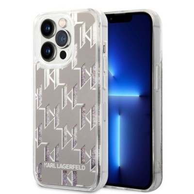 Husa pentru iPhone 14 Pro - Karl Lagerfeld Hardcase Liquid Glitter (KLHCP14LLMNMS) - Silver Monogram foto