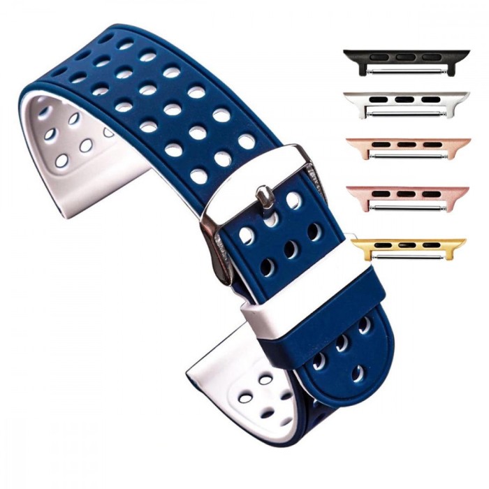 Curea silicon cu doua fete, compatibila Apple Watch 9|8|7|6|5|4|3|2|1 Series, 41mm|40mm|38mm, Albastru/Alb