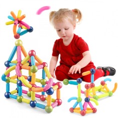 Set de Constructie - 51 Piese, Tije Magnetice si Bile - Joc Educativ si Creativ pentru Copii