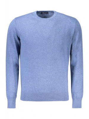 Pulover barbati, cu mini logo brodat, Regular fit, albastru deschis, S foto