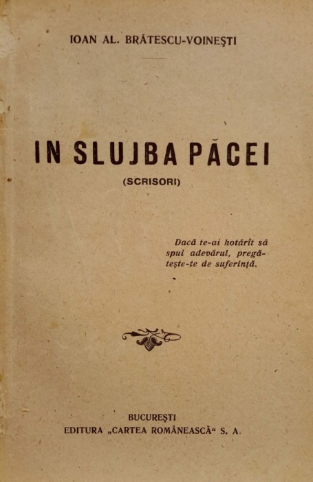 Brătescu-Voinești, IN SLUJBA PĂCEI, București, 1920