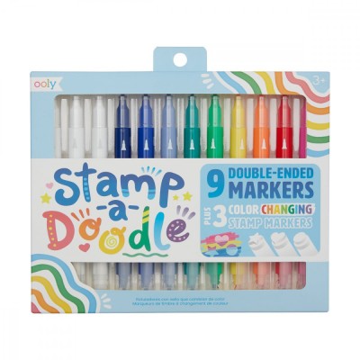 Carioci duble cu stampile Stamp-A-Doodle - set de 9 culori si 3 care schimba culoarea foto