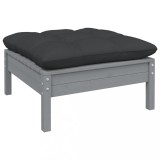 Taburet gradina vidaXL, lemn pin masiv, 63.5x63.5 cm, gri/antracit, cu perna inclusa, modular