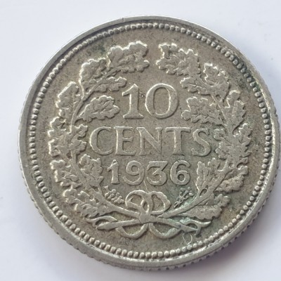 Olanda 10 cents 1936 argint foto