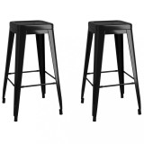 Cumpara ieftin Scaune Bar Stivuibile Metal Negru, Set 2 Bucati, 43x43x77 cm, Rezistente, Suport Picioare, Max 110kg