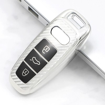 Husa Cheie Audi Q8 A8 SmartKey TPU+PC Silver Carbon foto
