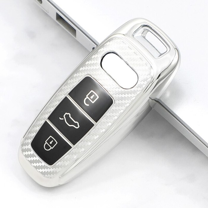 Husa Cheie Audi Q8 A8 SmartKey TPU+PC Silver Carbon