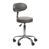 Scaun cosmetic cu spatar, rotativ, baza cromata, metal si piele ecologica, inaltime 49-65 cm